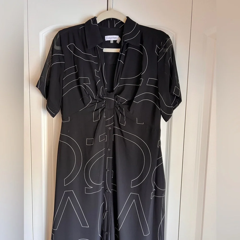 Calvin Klein Black CK Logo Print Chiffon Maxi Dress Size 6 | Spring Summer